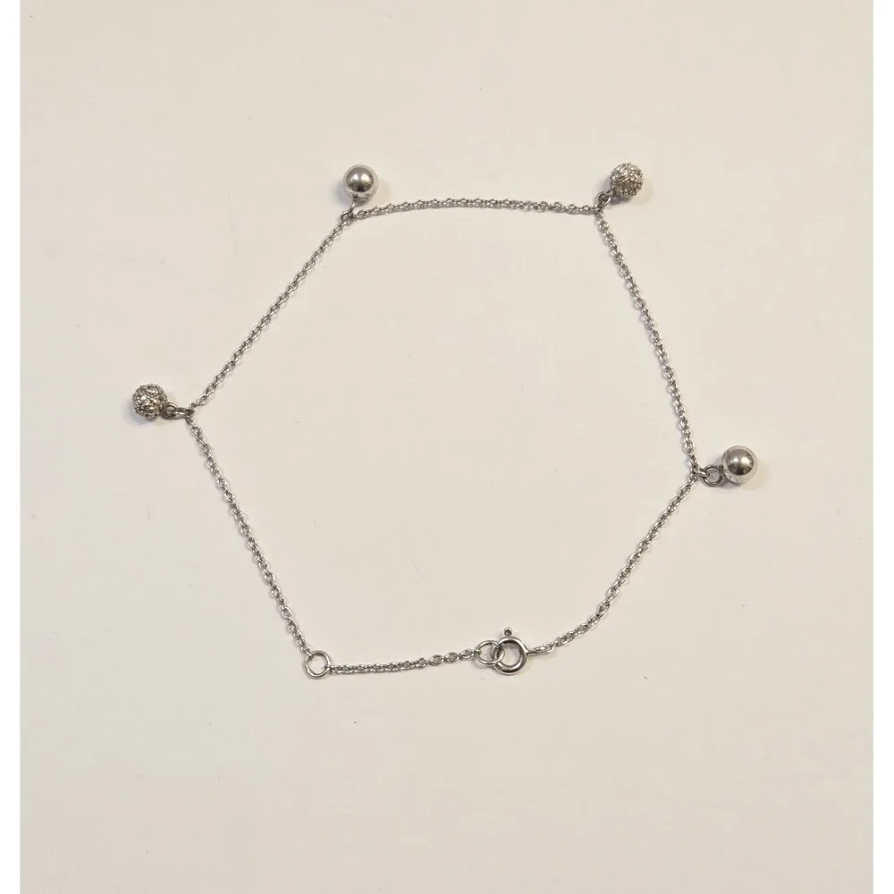 Vintage Sterling Silver Dangle Ball Anklet Adjustable 9-10